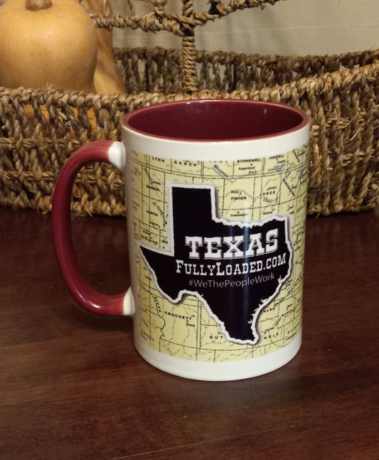 15 Oz Texas Fully Loaded "Oldtimey Texas Roadmap" Mug